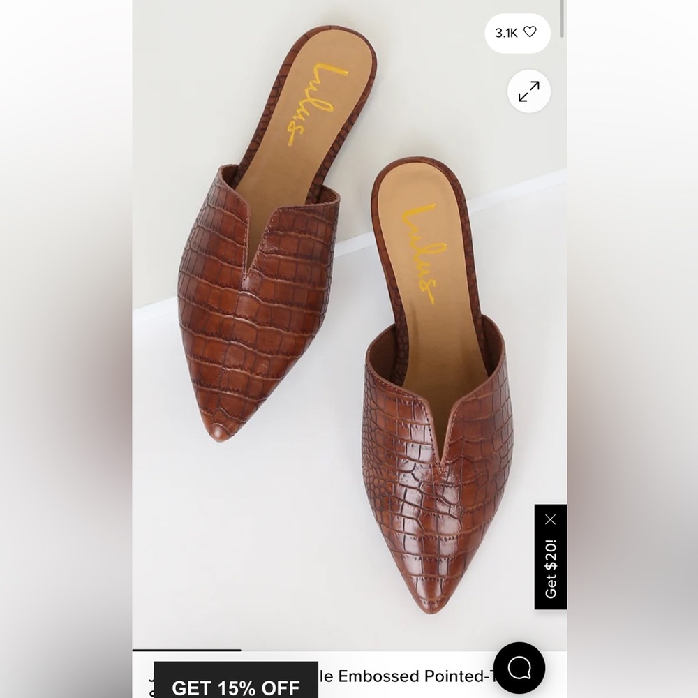 🐊 Lulu’s Brown Croc-Embossed Pointed-Toe Mules | Size 8.5